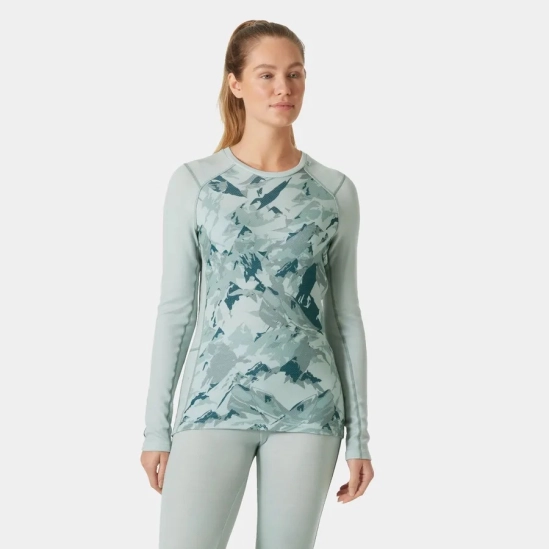 Helly Hansen Lifa Merino Midweight Graphic Crew Green mist dámské funkční triko